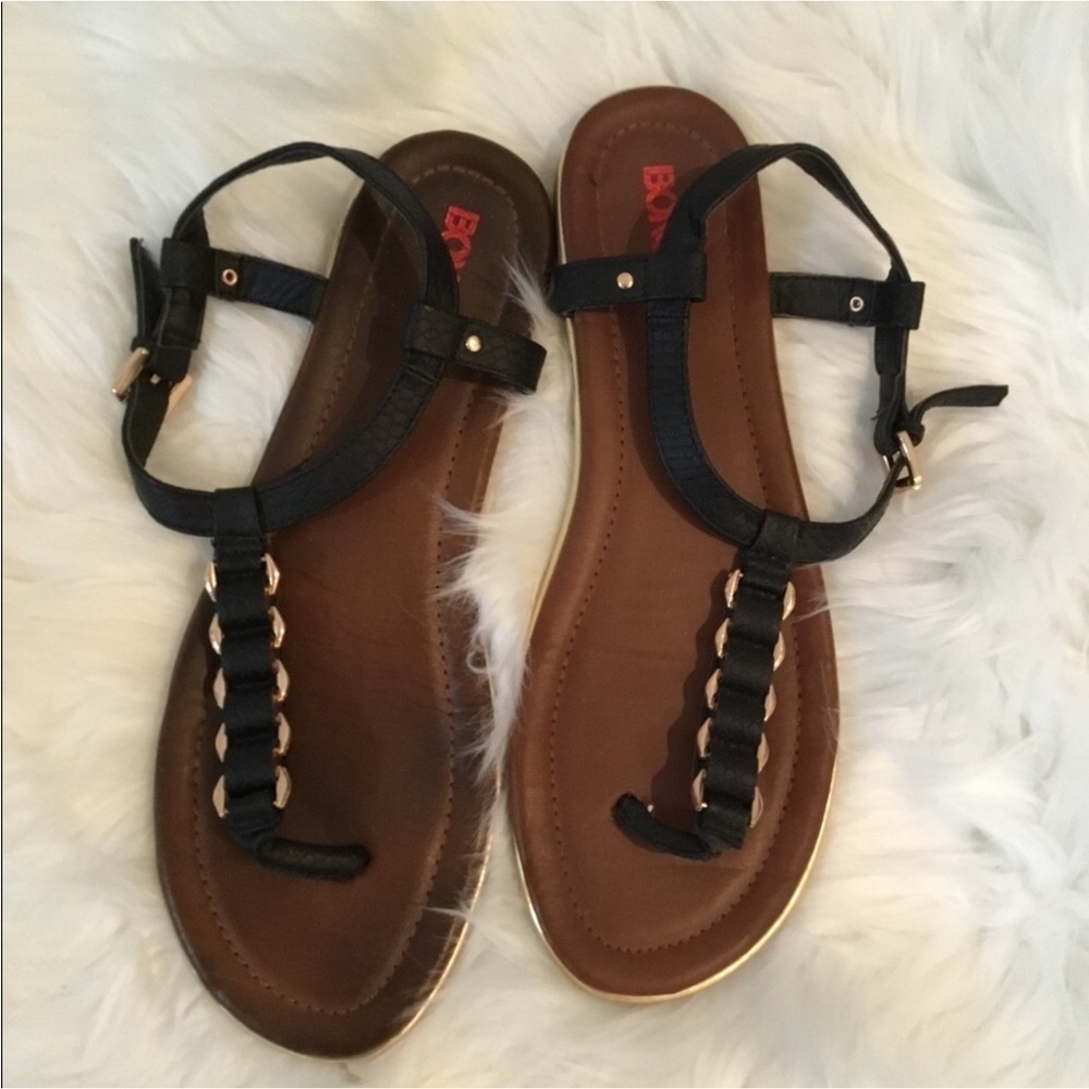 Bongo black gold brown buckle sandal Woman’s size 10M